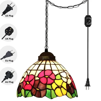 1 Шт Подвесной светильник Tiffany с регулируемой яркостью, подвесной светильник со стеклянным абажуром, прикроватная лампа для спальни, кухонного островка, входа