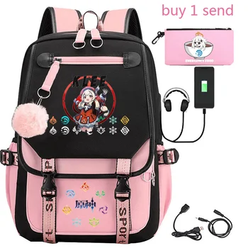 2022 Fit Girls USB Розовая модная игра Genshin Impact Нейлоновая сумка Рюкзак молодежной академии, Школьная сумка для мужчин и женщин