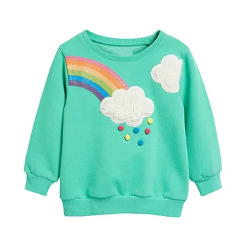 2023 Весна-осень, Новая толстовка для девочек, детская одежда, пуловер с длинными рукавами, вышитый радугой, топ, детские толстовки