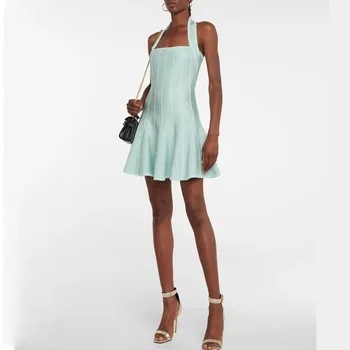 2023 Новое Летнее вязаное женское сексуальное мини-платье трапециевидной формы с открытой спиной, модное платье для девочек на день рождения, Милое платье высокого качества