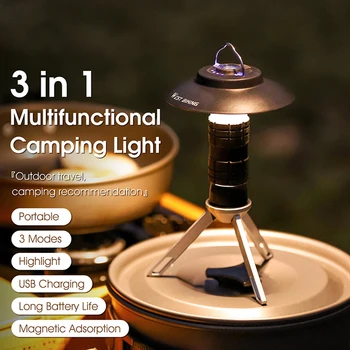 2023 Портативный походный фонарь с магнитной USB-батареей, 3 режима освещения, Походный фонарь, Наружный светодиодный фонарик, принадлежности для палаточного лагеря