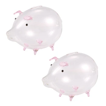 2X Свинья-копилка, Копилки для денег, копилка для монет, Милый Прозрачный стеклянный сувенир, подарок на день рождения для детей, Розовый