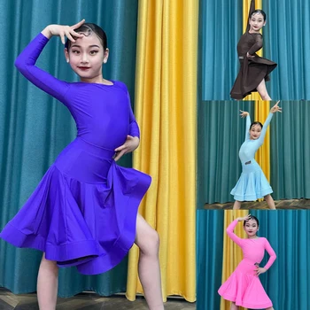 4 Цвета Одежда для соревнований по бальным танцам Платье для латиноамериканских танцев для девочек Национальный стандартный костюм для занятий латиноамериканскими танцами DWY8846