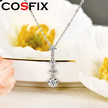 COSFIX D Color VVS1, ожерелье с кисточкой из муассанита, для женщин, 0,8 Карата, 100% Стерлинговое Серебро 925 пробы, Ювелирный подарок, Новый подарок