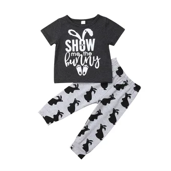 Citgeett Летняя Пасхальная одежда для малышей, футболка с кроликом, топы + Длинные брюки, Хлопковый повседневный комплект одежды из 2 предметов