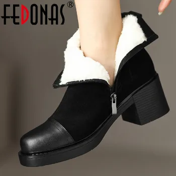 FEDONAS/ Лаконичные ботильоны для зрелых женщин, офисные женские туфли из коровьей замши на толстом каблуке, женская обувь с толстым плюшем, осень-зима 2023 г.