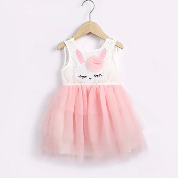 FOCUSNORM/ летнее милое детское платье для девочек, одежда, Пасхальный кролик, кружевной сарафан в стиле пэчворк с блестками, многослойный сарафан в стиле пэчворк