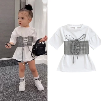FOCUSNORM от 1 до 6 лет Летнее модное платье для маленьких девочек из 2 предметов, прямое мини-платье с клетчатым принтом, бандажный жилет