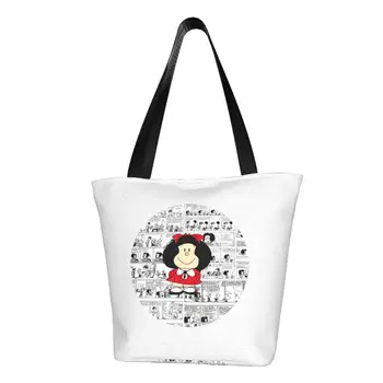 Mafalda Cartoon Quino Comics, Сумка для покупок, Женская Холщовая сумка для покупок, Сумки через плечо, Сумки большой емкости