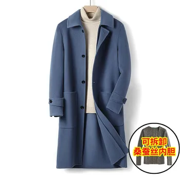 Naizaiga 85% австралийская шерсть 15% кашемир сине-черное длинное деловое пальто ручной работы бренда qunlity с двойными бортами, AF50