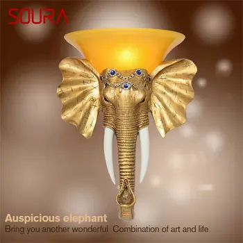 SOURA Современный настенный светильник в виде слона, Интерьерный светодиодный Креативный Европейский светильник из смолы и золота, бра для дома, гостиной, коридора