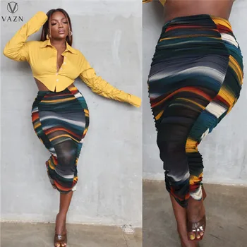 VAZN 2021, Женская мода, горячая распродажа, Длинная юбка в уличном стиле, эластичная юбка с высокой талией, Женская юбка средней длины с принтом