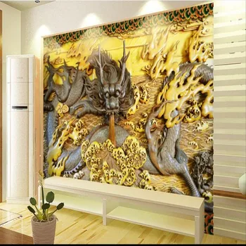 wellyu Изготовленная на заказ крупномасштабная фреска 3D с резьбой по камню Longtu TV background обои для стен papel de parede para quarto