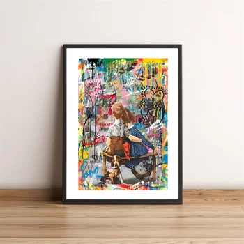Абстрактные граффити Настенная живопись Мальчик и девочка Украшение стены Холст плакат Эстетическое украшение комнаты красочный плакат