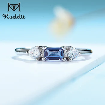 Александритовое кольцо Kuololit Lab для женщин из цельного серебра 925 пробы, изумрудная огранка, ювелирные изделия с драгоценным камнем для свадьбы, помолвки, подарка для вечеринки