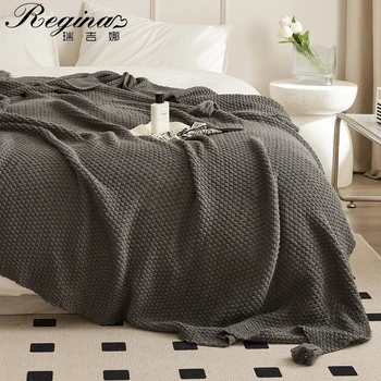 Бренд REGINA Скандинавское Акриловое вязаное одеяло с мягкими кисточками, Дизайн Mossstitch, Детская и взрослая Теплая шаль, накидка на колени, диван-кровать, одеяла для телевизора