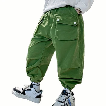 Брюки-карго для мальчиков, однотонные брюки для мальчиков, повседневные детские брюки, весенне-осенняя одежда для мальчиков 6, 8, 10, 12, 14 лет