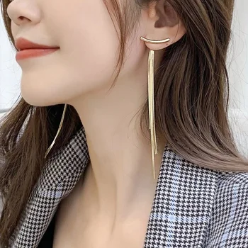 Винтажные золотые серьги-подвески с кисточками на длинной нити для женщин, глянцевая геометрическая дуга, корейская бижутерия, прямая поставка 2021 г.