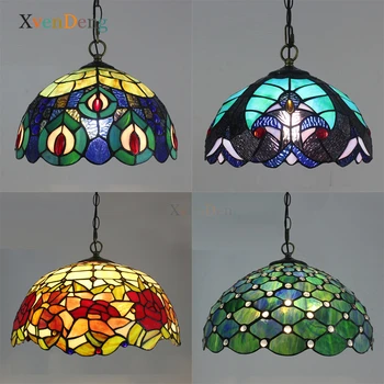 Винтажные подвесные светильники Tiffany Средиземноморский витражный подвесной светильник для спальни Кухонные светильники Подвесной светильник