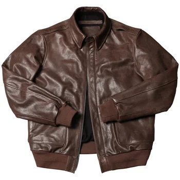 Винтажный летный костюм A2, мужская кожаная куртка с лацканами из натуральной воловьей кожи, куртка из натуральной кожи для мужчин, кожаное пальто ВВС, мужской топ