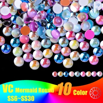 Все размеры 2 мм-5 мм Оптовая Продажа Mermai Magic Beads Красочная Имитация Полукруглого Плоского Клея На Стразах Для Дизайна Ногтей B9999