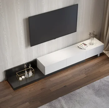 Выдвижной шкаф для телевизора, Прямоугольная деревянная Выдвижная подставка для телевизора, черно-ореховая / Бело-черная медиа-консоль с 3 выдвижными ящиками