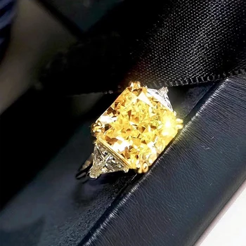 Высококачественные модные ювелирные изделия из чистого серебра 925 пробы, изящное кольцо с желтым квадратным камнем, подарок на годовщину свадьбы