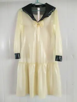 Горячая распродажа, платье из 100% латексной резины с рюшами, прозрачное черное платье, размер S ~ XXL