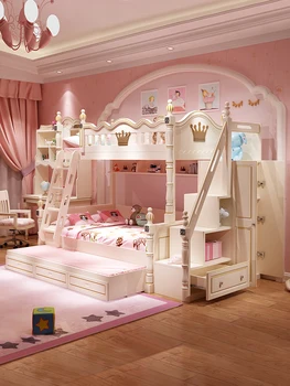 Двухъярусная кровать, верхняя и нижняя койки, детская кровать, кровать принцессы для девочек, высокая и низкая кровать
