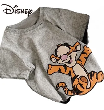 Детская Хлопковая летняя футболка с объемной вышивкой из мультфильма Disney Tigger Winnie The Pooh С короткими рукавами Для мальчиков и девочек