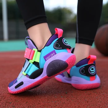 Детская баскетбольная обувь, Дышащая удобная спортивная обувь для мальчиков, нескользящая резиновая подошва, Детская повседневная обувь для фитнеса