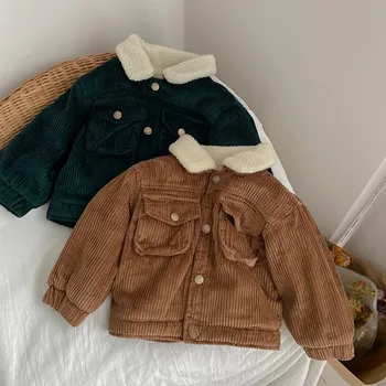 Детская вельветовая куртка velvet 2023 года выпуска, новая детская куртка для мальчиков, осенне-зимнее пальто из меха ягненка