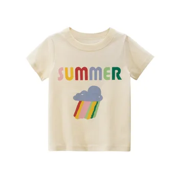 Детская одежда Летняя новинка, детская футболка с короткими рукавами и цветными буквами, детская одежда