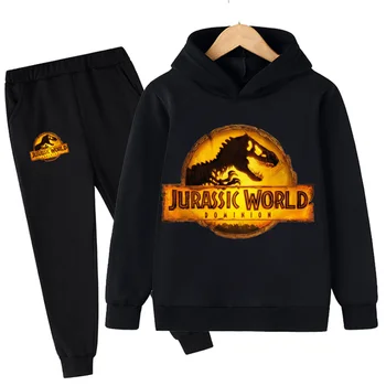 Детские толстовки с динозаврами, комплект брюк, Свитшоты Jurassic World Dominion для мальчиков и девочек, модные детские пуловеры с капюшоном, одежда, костюм