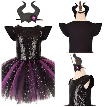 Детский костюм ведьмы для косплея, аниме, одежда для выступлений, сетчатая пышная юбка с блестками, маскировочный костюм для вечеринки на Хэллоуин, Карнавал.