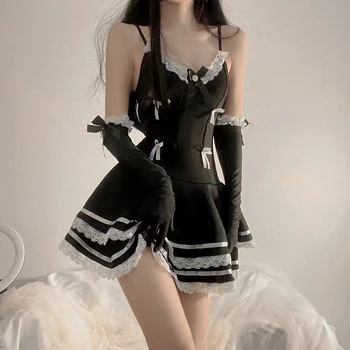 Дикон Милые модели для мужчин и женщин Японские девушки-горничные Черно-Белый Маленький дьявол Готическая Лолита Школьная форма горничной Платье принцессы