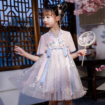 Древнекитайское платье Ханбок для девочек, Сказочное Летнее Газовое платье с вышивкой, Детская одежда, Элегантные платья для маленьких принцесс