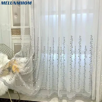 Европейский Белый тюль, шторы с вышивкой в виде вишневого цветка, оконная ширма для гостиной, спальня, прозрачная вуаль для кухонных штор