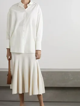 Женская модная хлопковая блузка с открытыми плечами, универсальная женская однобортная белая свободная рубашка с длинными рукавами и топ