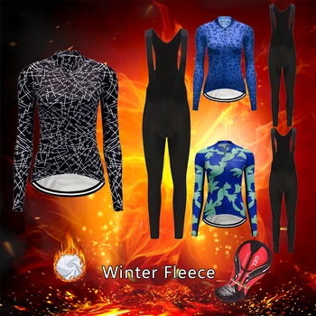 Женская теплая зимняя велосипедная одежда из термо-флиса 2023, модный комплект из джерси для велосипеда, комплект нагрудников, женский костюм, Велосипедная одежда, Форменное платье