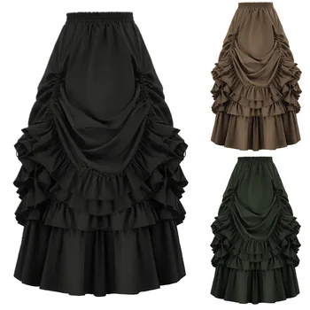 Женская юбка Belle Poque в винтажную полоску, готическая викторианская юбка в стиле Ренессанса, юбки Falda с регулируемой длиной, викторианский костюм