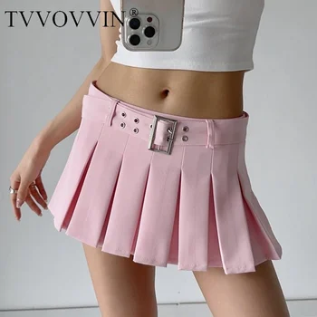 Женская юбка в складку Spice Girls розового цвета с низкой посадкой, стильная мини-юбка с поясом в тон, универсальная, снижающая возраст 3 года.