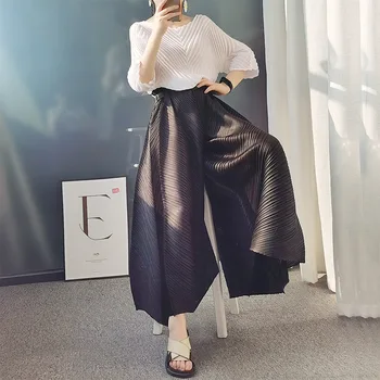 Женские Плиссированные шаровары Miyake, новинка 2023 года, весенне-летние Корейские модные Повседневные эластичные Широкие брюки с высокой талией