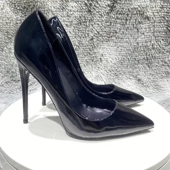 Женские саросы, элегантные туфли, Черные туфли из лакированной кожи на высоком каблуке с яркой поверхностью, нестандартные цвета, 8 см, 10 см, 12 см