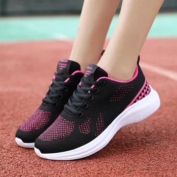Женские сетчатые кроссовки для бега на шнуровке для фитнеса, легкая Удобная дышащая черная обувь для ходьбы Tenis Размер 35-41