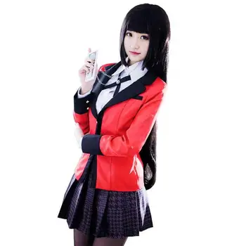 Женский полный комплект костюма для косплея Какегуруи аниме Юмеко Джабами школьница форменная куртка + рубашка + юбка + чулки + галстук