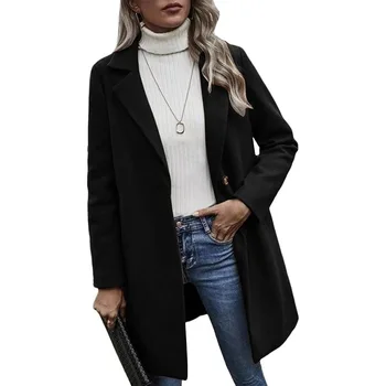 Зимнее винтажное женское пальто 2022 года, теплая однотонная длинная куртка из плотного флиса с карманом, женская верхняя одежда, свободное пальто для женщин, топы