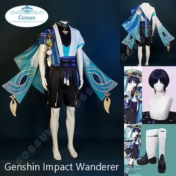 Игровой костюм для косплея Genshin Impact Wanderer, Красивая модная боевая форма, Ролевая игра для активного отдыха, Парик, обувь