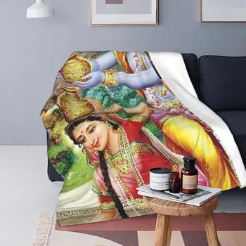 Индуистское Флисовое Одеяло Кришны Радхи Божественный Индийский Бог, Изготовленные на заказ Одеяла для дома 150*125 см