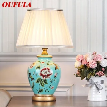 Керамические настольные лампы OUFULA из меди с современным роскошным рисунком Настольная лампа LED Besjdes для домашней спальни